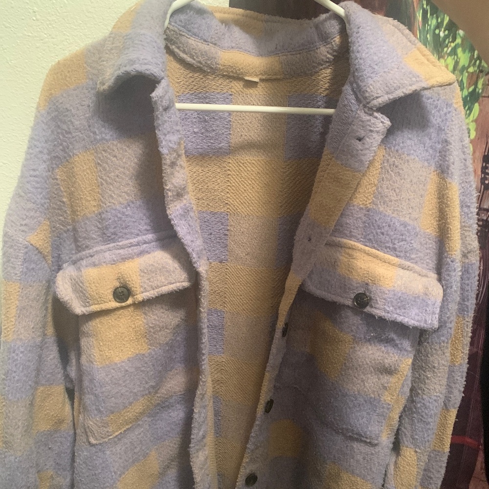 Lavender and dandelion plaid large shacket